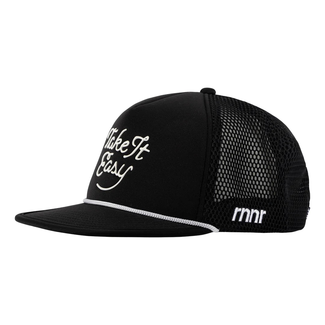 rnnr running trucker hat: take it easy (black/white)