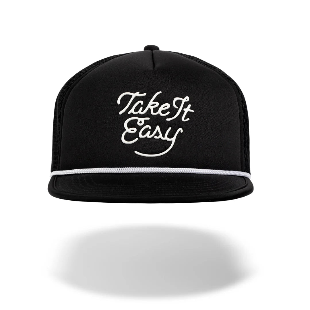rnnr running trucker hat: take it easy (black/white)