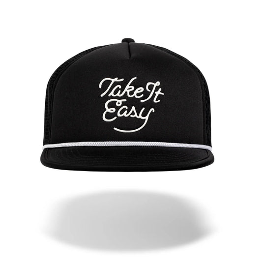rnnr running trucker hat: take it easy (black/white)